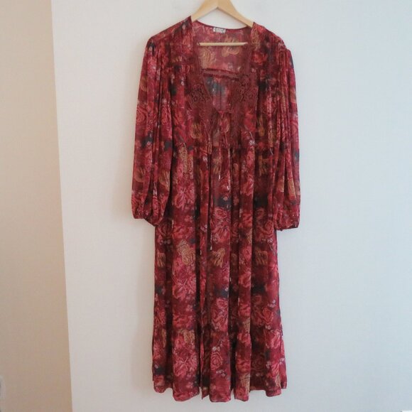 INTIMATELY FREE PEOPLE Away With Me Floral Lounge House Robe Sheer Boho Sz M/L - Picture 4 of 16